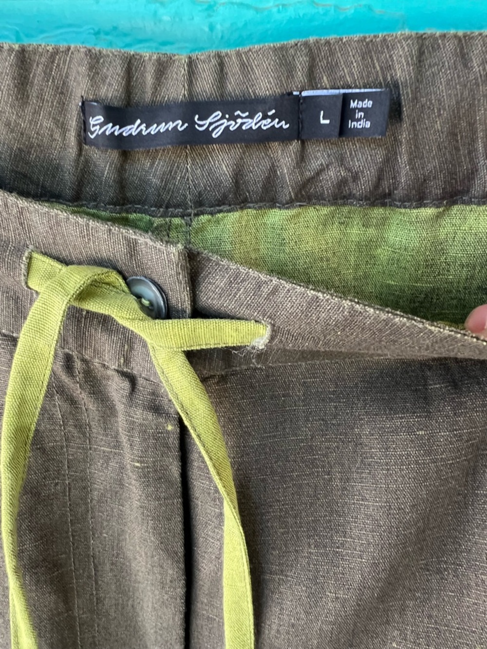 Gudrun Sjoden Linen Cotton Jogger Pants Dark Green Drawstring Waist Size Large - Picture 4 of 7